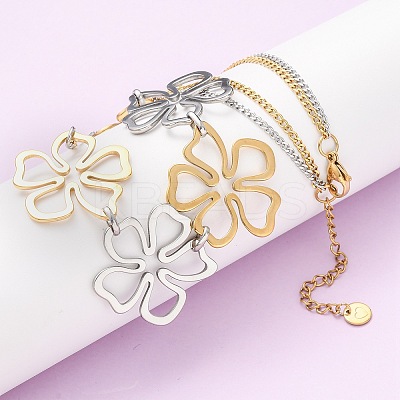 304 Stainless Steel Two Tone Flower Bib Necklaces for Women NJEW-F361-01GP-1