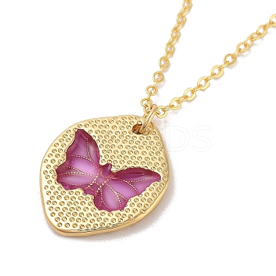 Brass Enamel Cable Chain Butterfly Pendant Necklaces NJEW-K379-01G-02-1