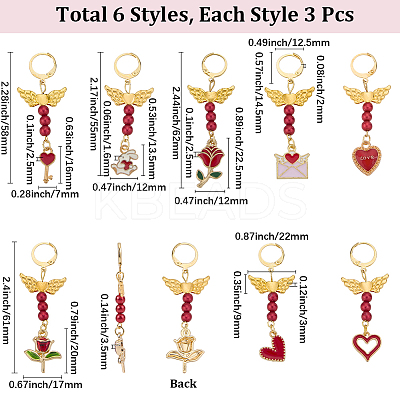 Valentine's Day Theme 8Pcs Alloy Enamel & Acrylic Pendant Locking Stitch Markers HJEW-SC00102-1