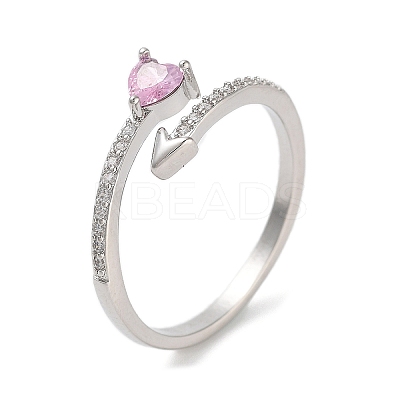 Heart Brass Micro Pave Cubic Zirconia Open Cuff Rings for Women LS-RJEW-S416-02P-01-1