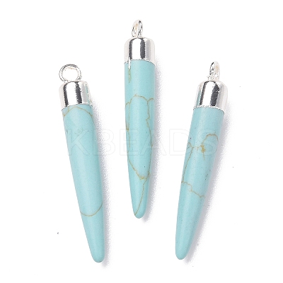 Synthetic Turquoise Brass Pointed Pendants G-B025-02P-05-1