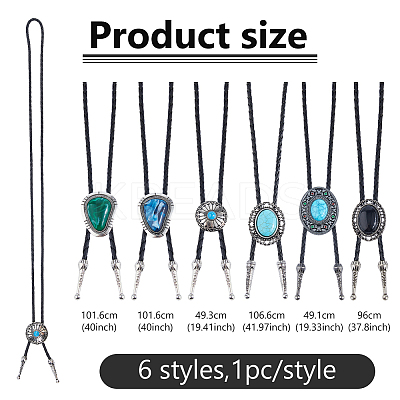 6Pcs 6 Styles PU Leather Acrylic & Resin Cord Bolo Tie Lariat Necklaces for Women NJEW-DC0001-12-1