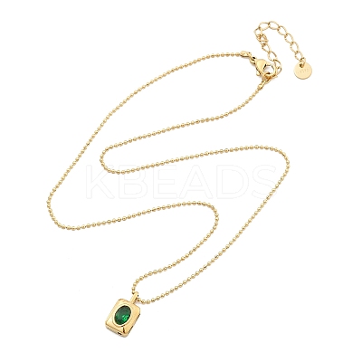 304 Stainless Steel Green Cubic Zirconia Pendant Necklaces for Women NJEW-C078-01D-G-1