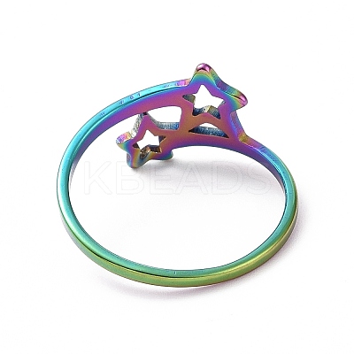 Ion Plating(IP) 201 Stainless Steel Double Star Finger Ring RJEW-J051-14MC-1