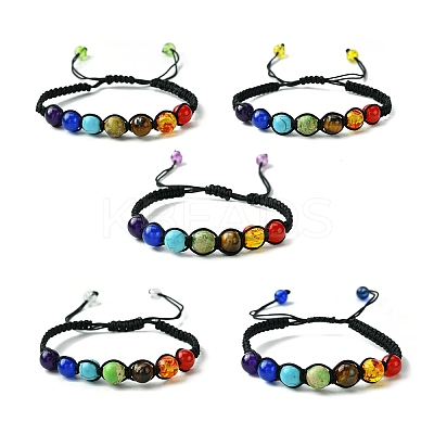 Dyed Natural & Synthetic Mixed Gemstone Round Braided Bead Bracelet BJEW-JB09624-1