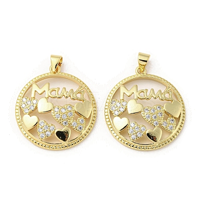Mother's Day Theme Rack Plating Brass Micro Pave Cubic Zirconia Pendants KK-F869-20G-01-1
