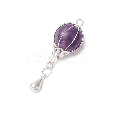 4Pcs 4 Styles Natural Carnelian & Rose Quartz & Green Aventurine & Amethyst Hot Air Balloon Pendants PALLOY-TA00227-1