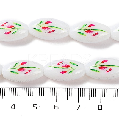 Printing Glass Oval Beads for Necklaces Bracelets Making GLAA-B020-01A-12-1