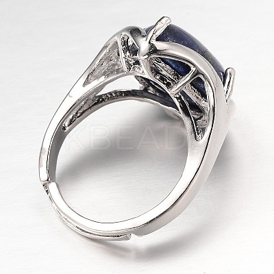 Teardrop Platinum Tone Brass Gemstone Adjustable Wide Band Rings RJEW-L062-02J-1