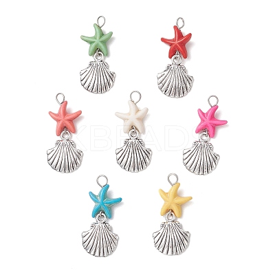Starfish Dyed Synthetic Turquoise Pendants PALLOY-JF04259-1