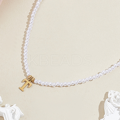 Imitation Pearl with Stainless Steel Pendants Necklaces NJEW-LP0001-51T-G-1