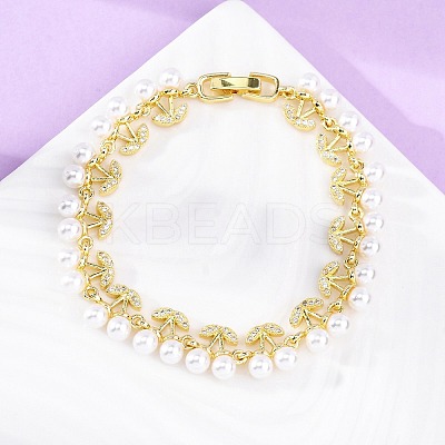 Cherry Brass Micro Pave Clear Cubic Zirconia Link Bracelets for Women BJEW-G740-02G-1