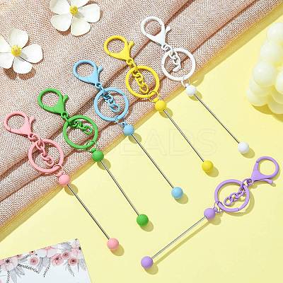 6Pcs 6 Colors Spray Painted Alloy Bar Beadable Keychain for Jewelry Making DIY Crafts KEYC-CJ0001-09-1