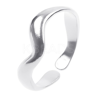 French Minimalist Irregular 304 Stainless Steel Wave Open Cuff Rings for Women Men IS0895-1-1
