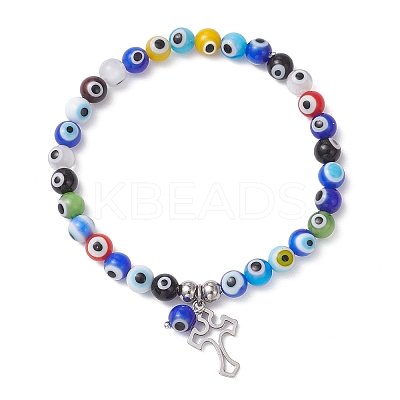 3Pcs 3 Colors Cross 304 Stainless Steel Charm Bracelets BJEW-JB12262-1