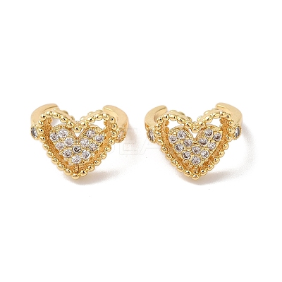 Hollow Heart Brass Micro Pave Cubic Zirconia Cuff Earrings for Women EJEW-P281-06G-1