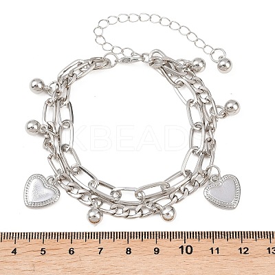 Iron Figaro & Paperclip Chain Double Layers Bracelets Link Bracelets for Women BJEW-A156-01P-1