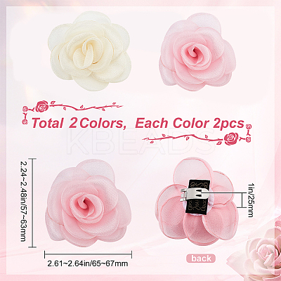 4pcs 2 colors Detachable Artificial Rose Organza Shoe Decoration AJEW-CP0001-82-1