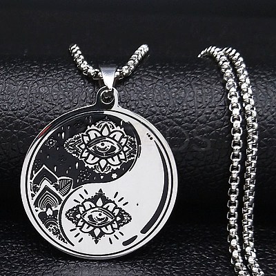 Yin-yang Lotus Eye 201 Stainless Steel Pendant Necklaces for Women NJEW-M105-07B-P-1