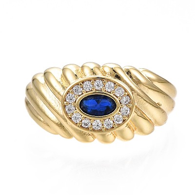 Cubic Zirconia Oval Chunky Open Cuff Ring for Women RJEW-N035-096A-1