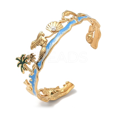 304 Stainless Steel Ename Cuff Bangles for Women BJEW-A053-01G-1