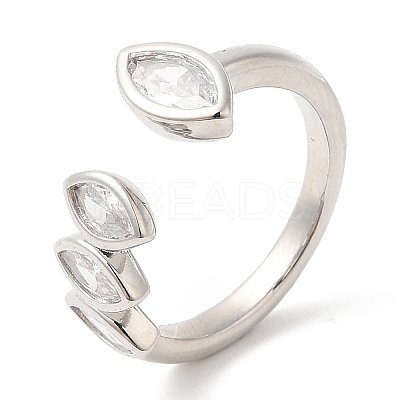 Rack Plating Brass Pave Clear Cubic Zirconia Open Cuff Rings for Women RJEW-Q770-31P-1
