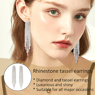 4 Pairs 4 Colors Rhinestone Chains Tassel Earrings EJEW-AN0004-74-1