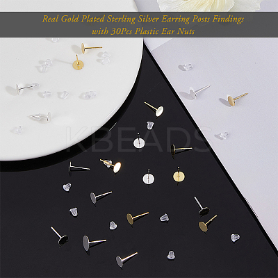 12Pcs 2 Colors 925 Sterling Silver Flat Pad Stud Earring Findings STER-DC0001-62B-1