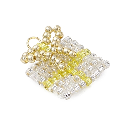 4Pcs 4 Colors Glass Seed Beaded Christmas Gift Pendants PALLOY-MZ00899-1