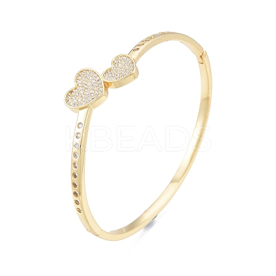 Clear Cubic Zirconia Double Heart Bangles BJEW-G651-01G-1
