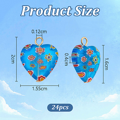 24Pcs Millefiori Glass Pendants PALLOY-PH01827-1