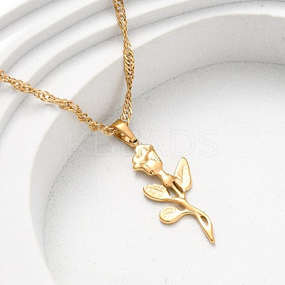 304 Stainless Steel Rose Flower Pendant Necklaces for Women NJEW-K255-52G-1