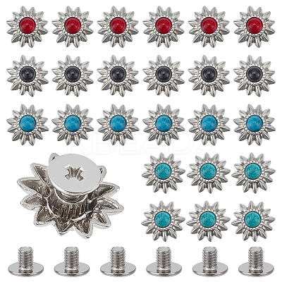 24 Sets 4 Colors Zinc Alloy Decorative Rivets BUTT-WR0001-02-1