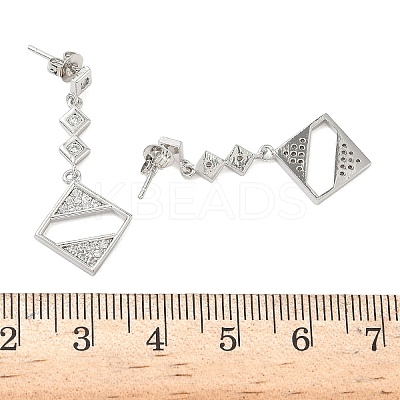 Rhombus Brass Micro Pave Clear Cubic Zirconia Dangle Stud Earrings LS-EJEW-F383-10P-1