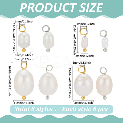 48Pcs 8 Styles Natural Cultured Freshwater Pearl Pendants PALLOY-ME00010-1
