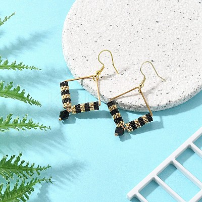 Glass Seed Braided Rhombus Dangle Earrings EJEW-MZ00082-1