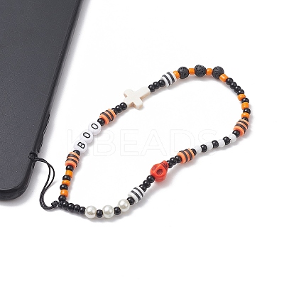 Halloween Glass Beaded Mobile Straps HJEW-TA00004-1