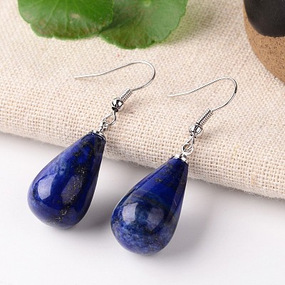 Mixed Stone Teardrop Dangle Earrings EJEW-J086-M-1