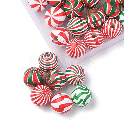 42Pcs 7 Colors Christmas Theme Printed Natural Wooden Beads WOOD-FS0001-04-1