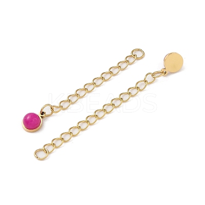 Ion Plating(IP) 316 Surgical Stainless Steel Curb Chain Extender with Natural  Dyed Jade Round Charm STAS-A097-01G-15-1