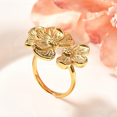 Flower 201 Stainless Steel Open Cuff Ring for Women LS-RJEW-A053-02I-G-1