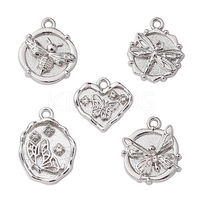 5Pcs 5 Styles Alloy Crystal Rhinestone Flat Round Pendants FIND-YW0003-58-1