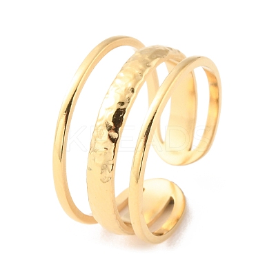 304 Stainless Steel Triple Line Open Cuff Rings RJEW-D002-35G-1