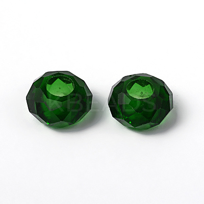 Fascinating No Metal Core Rondelle Dark Green Charm Glass Large Hole European Beads Fits Bracelets & Necklaces X-GDA007-18-1