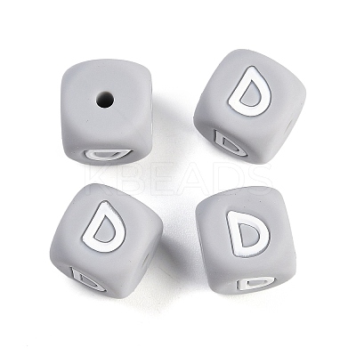 20Pcs Grey Cube Letter Silicone Beads 12x12x12mm Square Dice Alphabet Beads with 2mm Hole Spacer Loose Letter Beads for Bracelet Necklace Jewelry Making JX436D-1