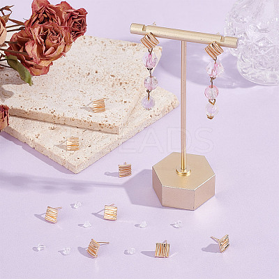10Pcs Rhombus Brass Stud Earring Findings KK-AR0004-04-1