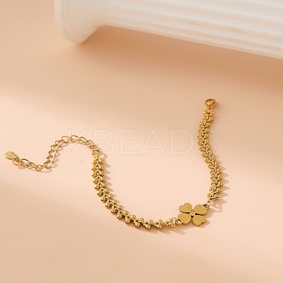 304 Stainless Steel Clover Link Bracelets LS-BJEW-V003-01G-1
