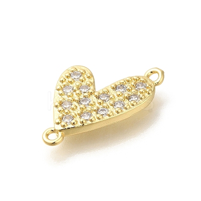 Rack Plating Brass Clear Cubic Zirconia Heart Connector Charms KK-Z086-05G-1