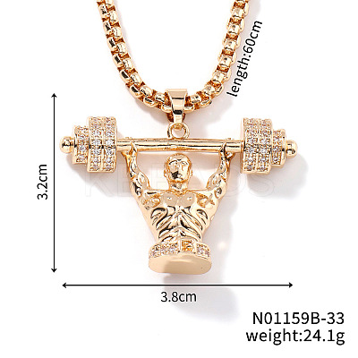 Cool Hip-hop High Street Fashion Brass Crystal Rhinestone Barbell Man Pendant Box Chain Necklaces HY8946-2-1
