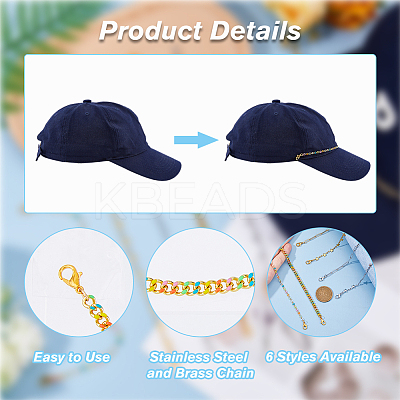 6Pcs Brass & 304 Stainless Steel Link Baseball Cap Chain AJEW-HS00002-1